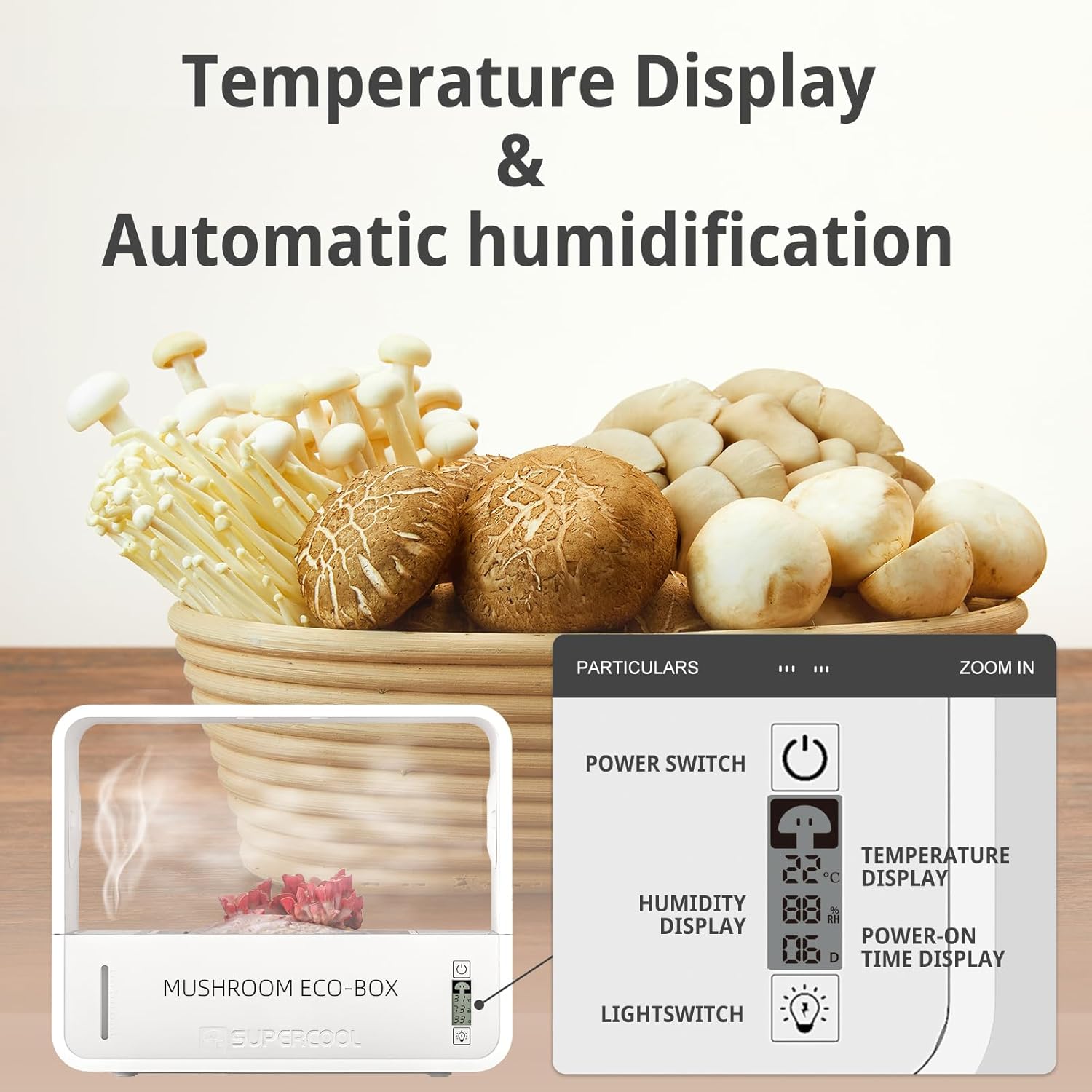 Smart Mushroom Growing Box,Mushroom Monotub Growing Kit with Grow Light,Indoor Still Air Box for Mushroom Growers